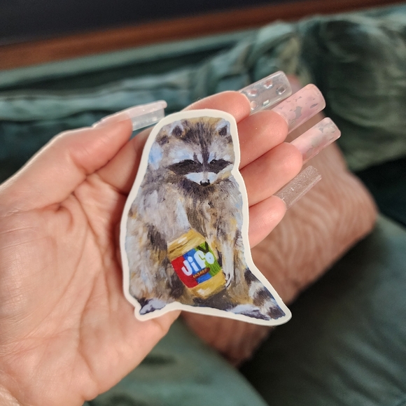 'Snackin' Boy' Raccoon Sticker - Picture 2 of 4